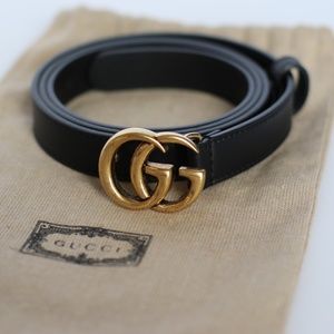 GUCCI LEATHER BELT WITH DOUBLE G BUCKLE